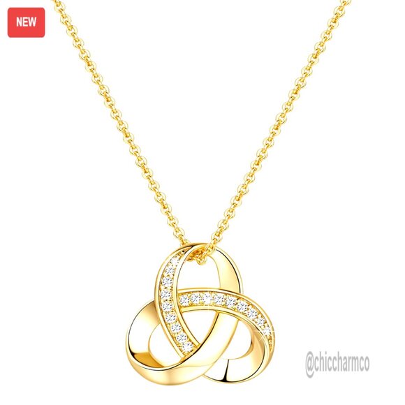 14K Gold Plated Infinity Love Knot Necklace with CZ Stones Adjustable 20in